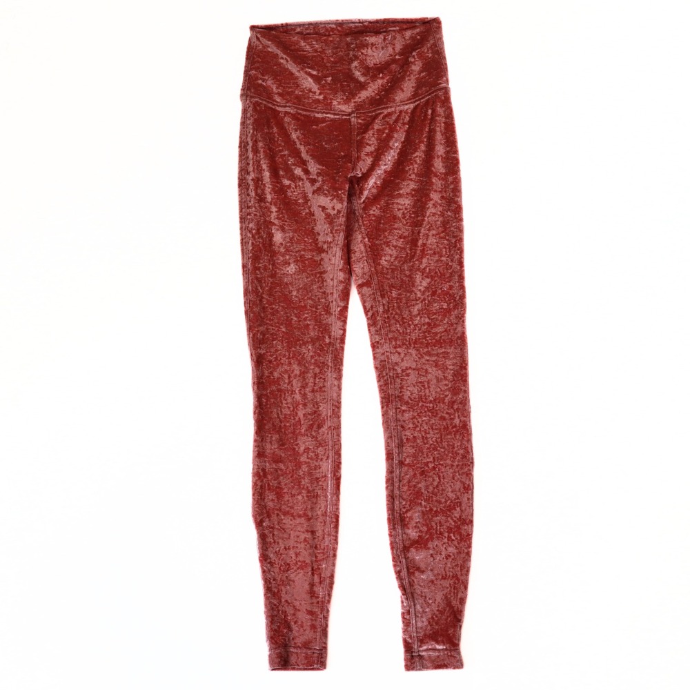 Lululemon Wunder Under Leggings Womens 4 Rust Crushed Velvet High Rise Pants Gym